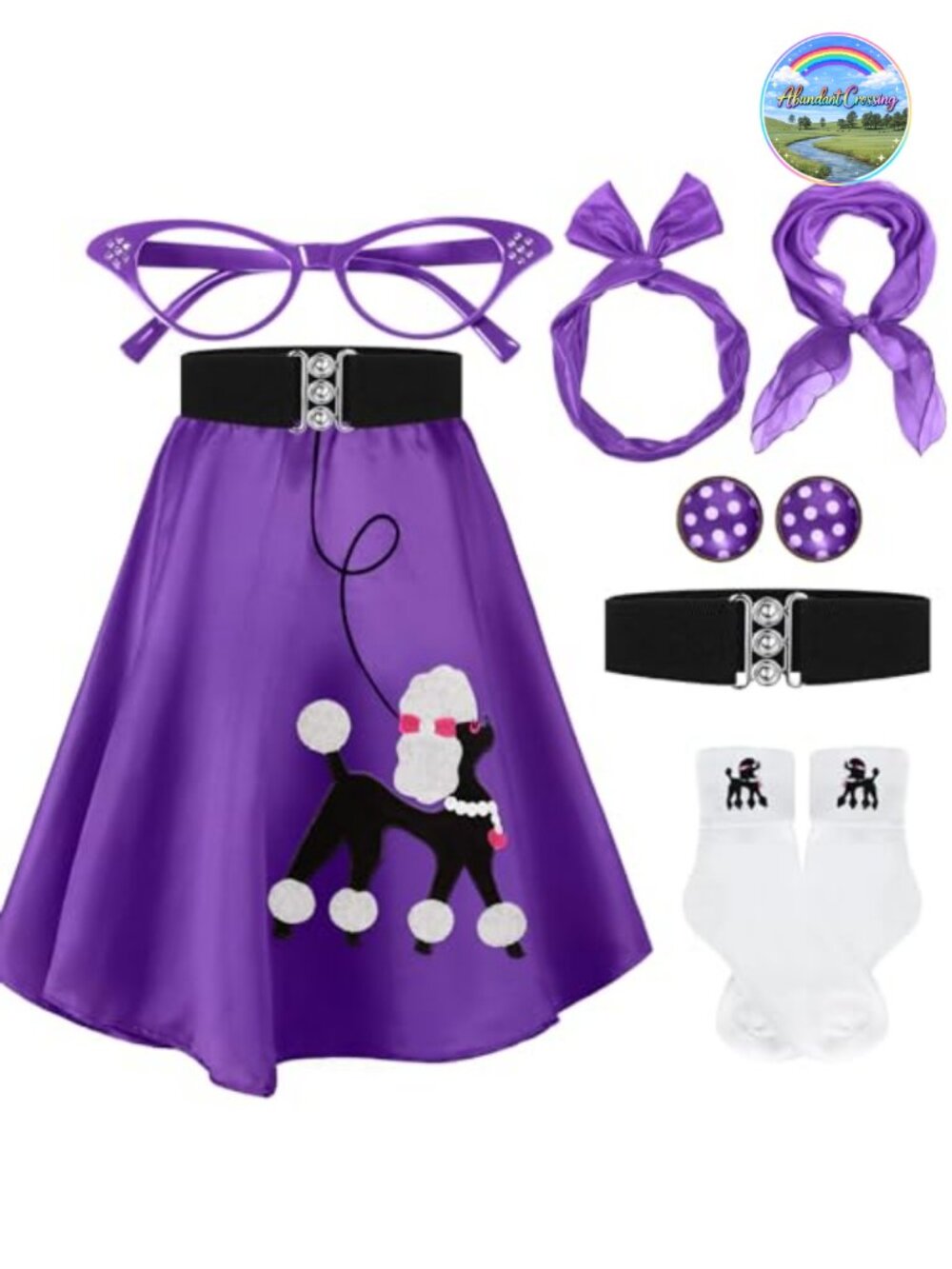 50s Poodle Skirt Costume Set Womens Chiffon Accessories 7 Piece